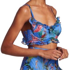 💙 PATBO 💙 Brand New Oasis Ruffle Bralette Crop Top Tropical Ocean Print Revolve